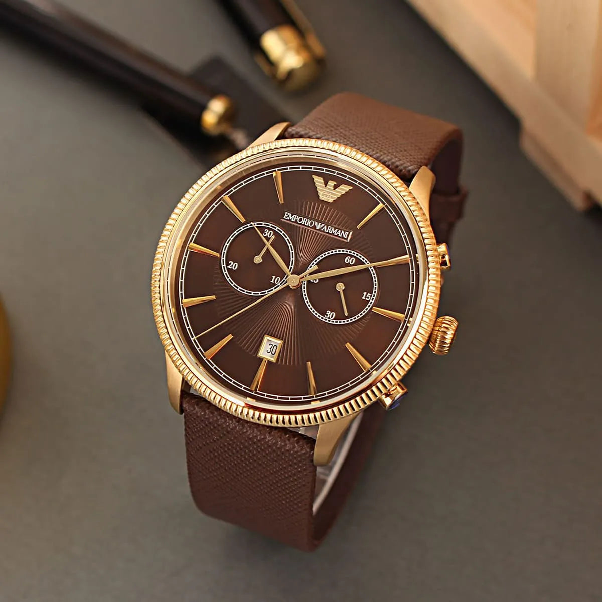 Emporio Armani Classic AR1793 Brown Dial Rose Gold Watch