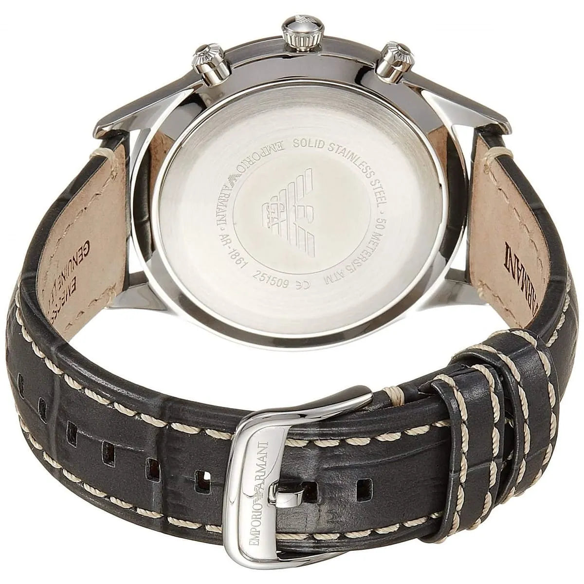 Emporio Armani AR1861 Classic Silver Grey Leather Watch