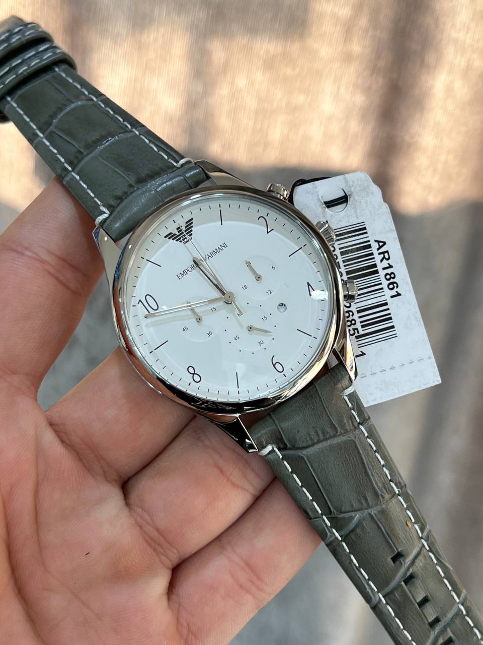 Emporio Armani AR1861 Classic Silver Grey Leather Watch