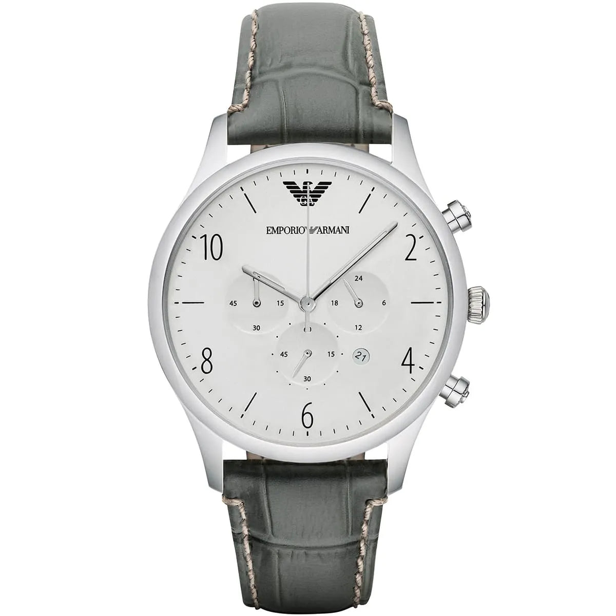 Emporio Armani AR1861 Classic Silver Grey Leather Watch
