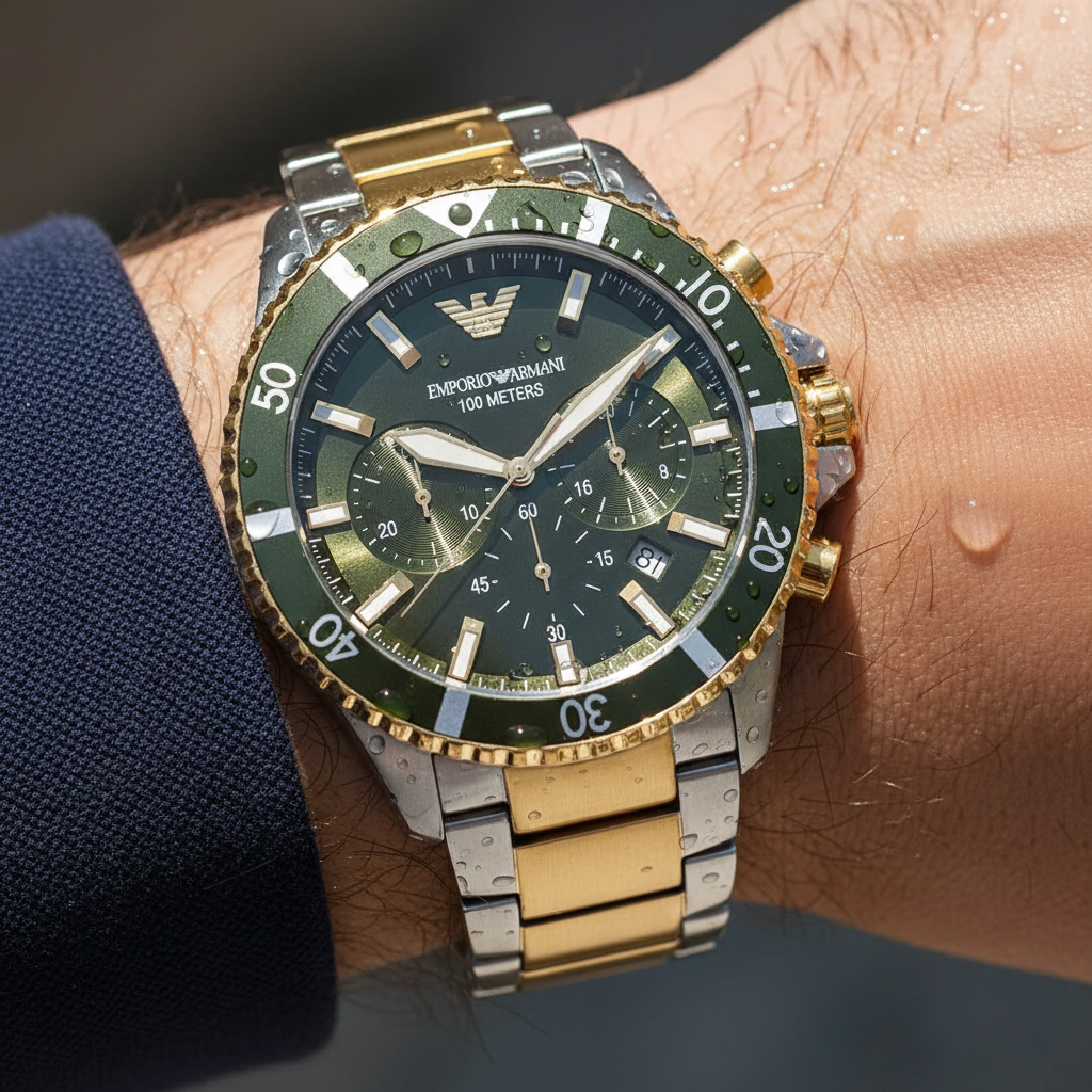 Emporio Armani Diver AR11361 Two-Tone Green Dial Watch