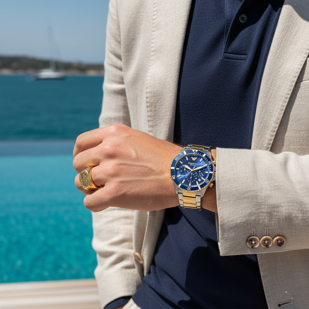 Emporio Armani Diver AR11362 Two-Tone Blue Chronograph Watch