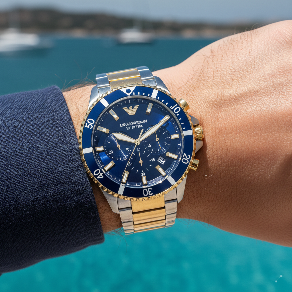 Emporio Armani Diver AR11362 Two-Tone Blue Chronograph Watch