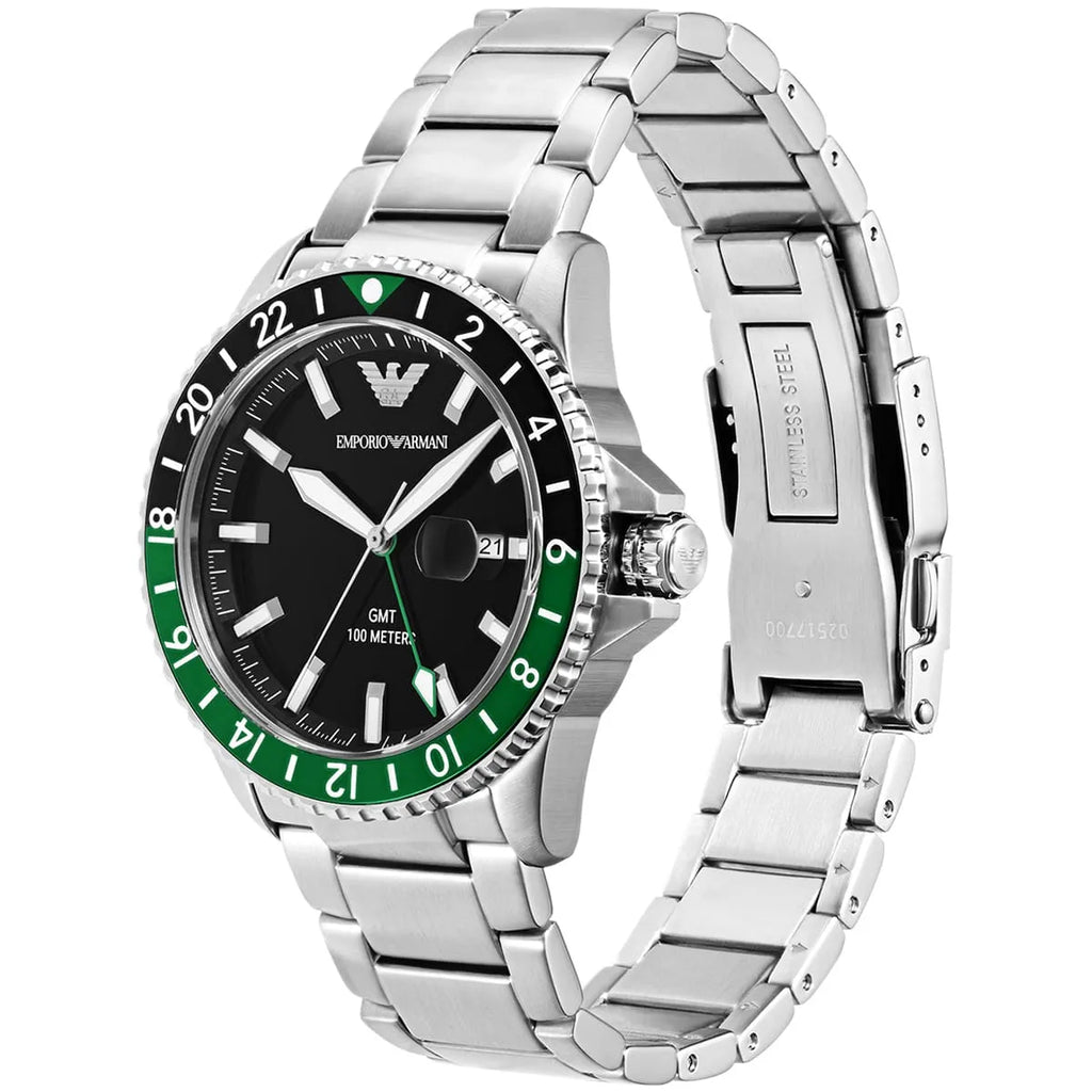 Emporio Armani Diver AR11589 GMT Green & Black Bezel Men's Watch