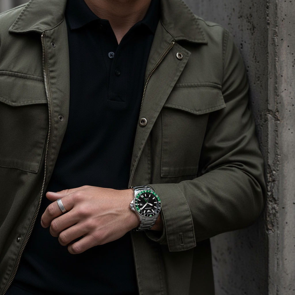Emporio Armani Diver AR11589 GMT Green & Black Bezel Men's Watch