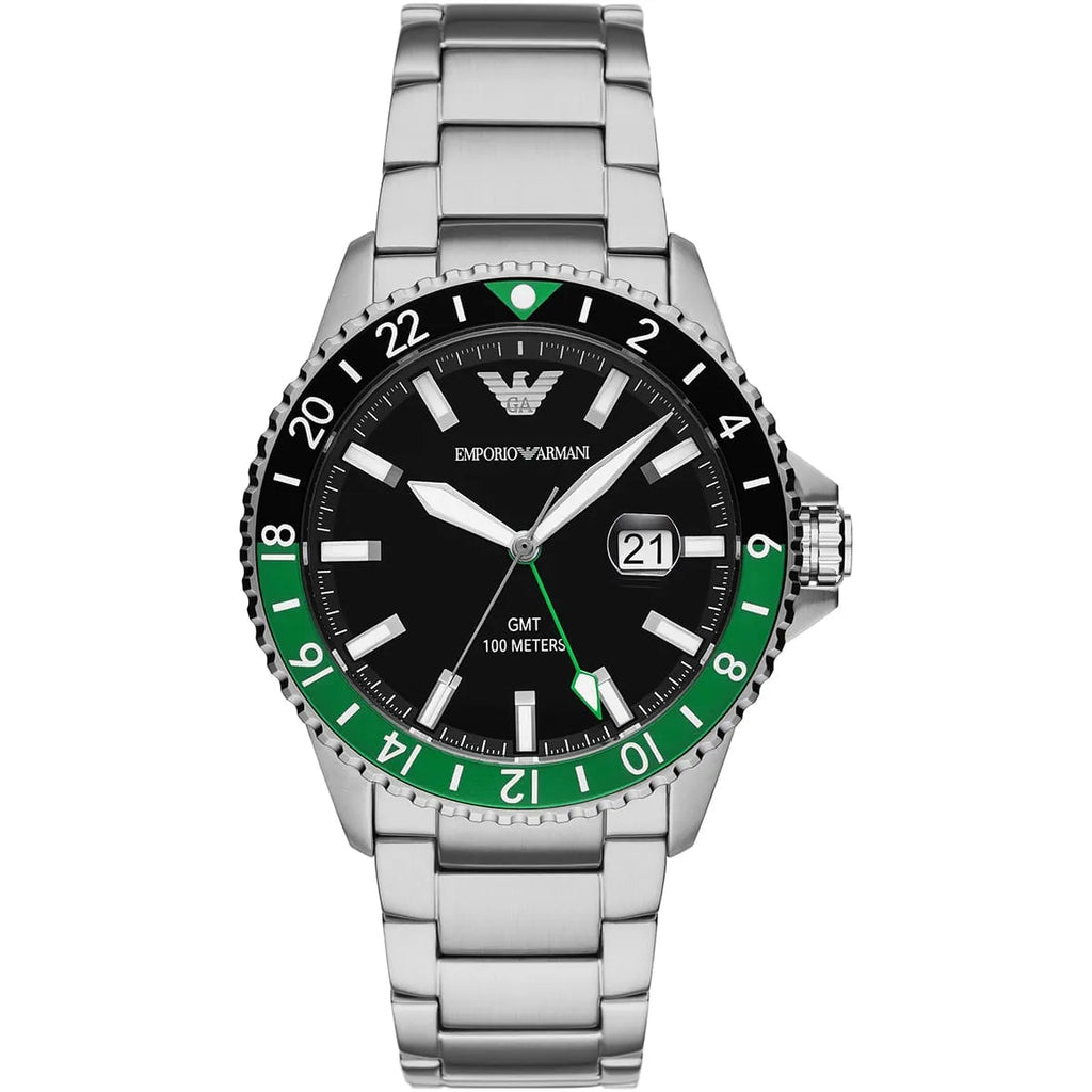 Emporio Armani Diver AR11589 GMT Green & Black Bezel Men's Watch