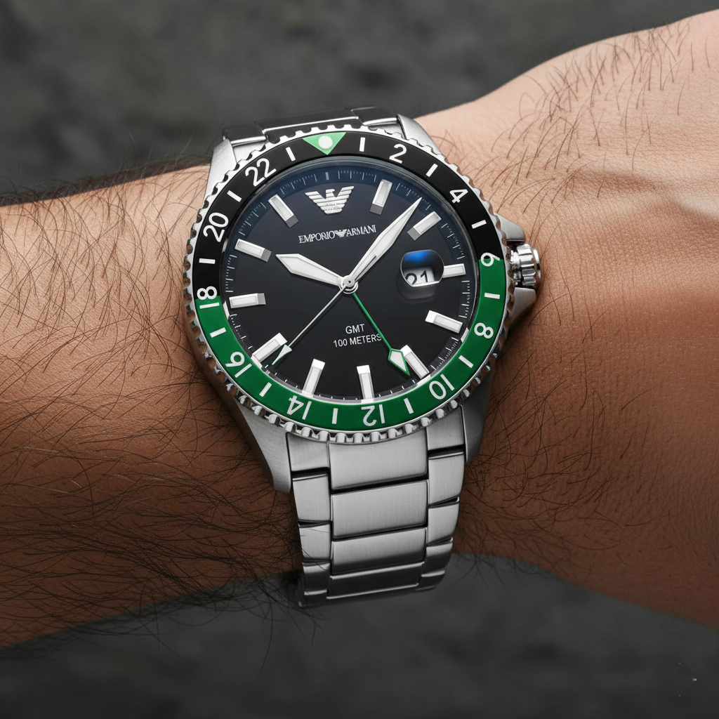 Emporio Armani Diver AR11589 GMT Green & Black Bezel Men's Watch