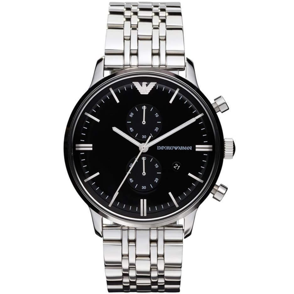 Emporio Armani Gianni AR0389 Black Dial Silver Chronograph Watch