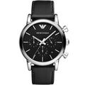 Emporio Armani Luigi AR1733 Black Dial Silver Leather Watch