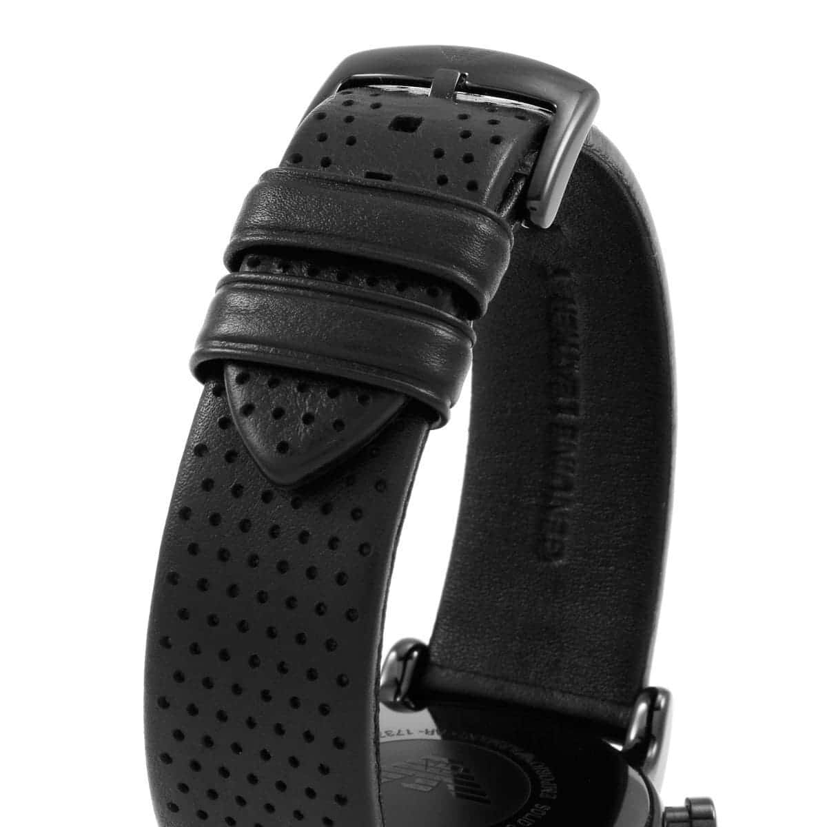 Emporio Armani Luigi AR1737 All Black Perforated Leather Watch
