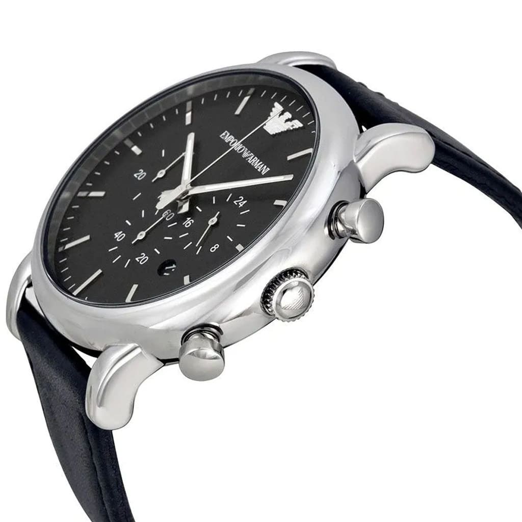 Emporio Armani Luigi AR1828 Black Leather Silver Chronograph Watch