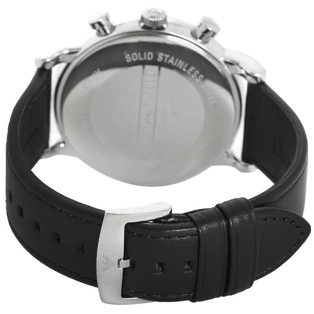 Emporio Armani Luigi AR1828 Black Leather Silver Chronograph Watch