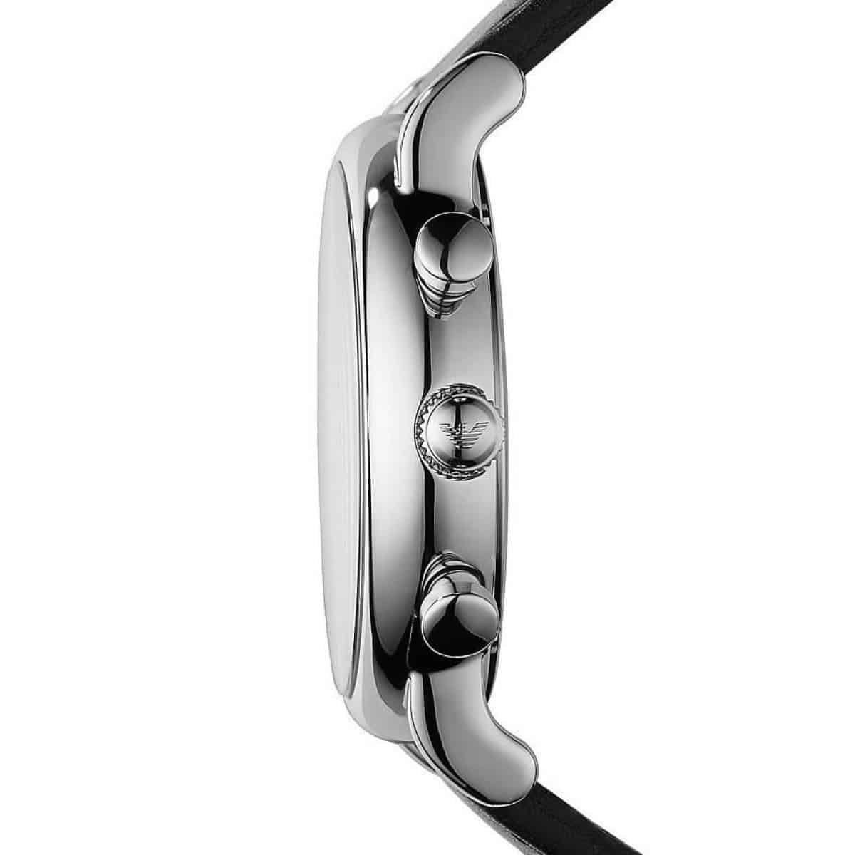 Emporio Armani Luigi AR1828 Black Leather Silver Chronograph Watch