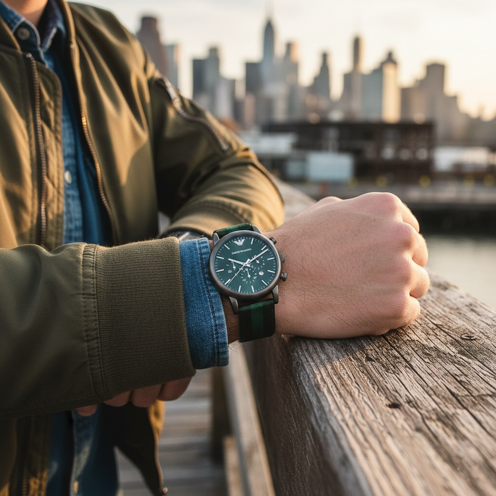 Emporio Armani Luigi XLarge AR1950 Green Fabric Strap Watch