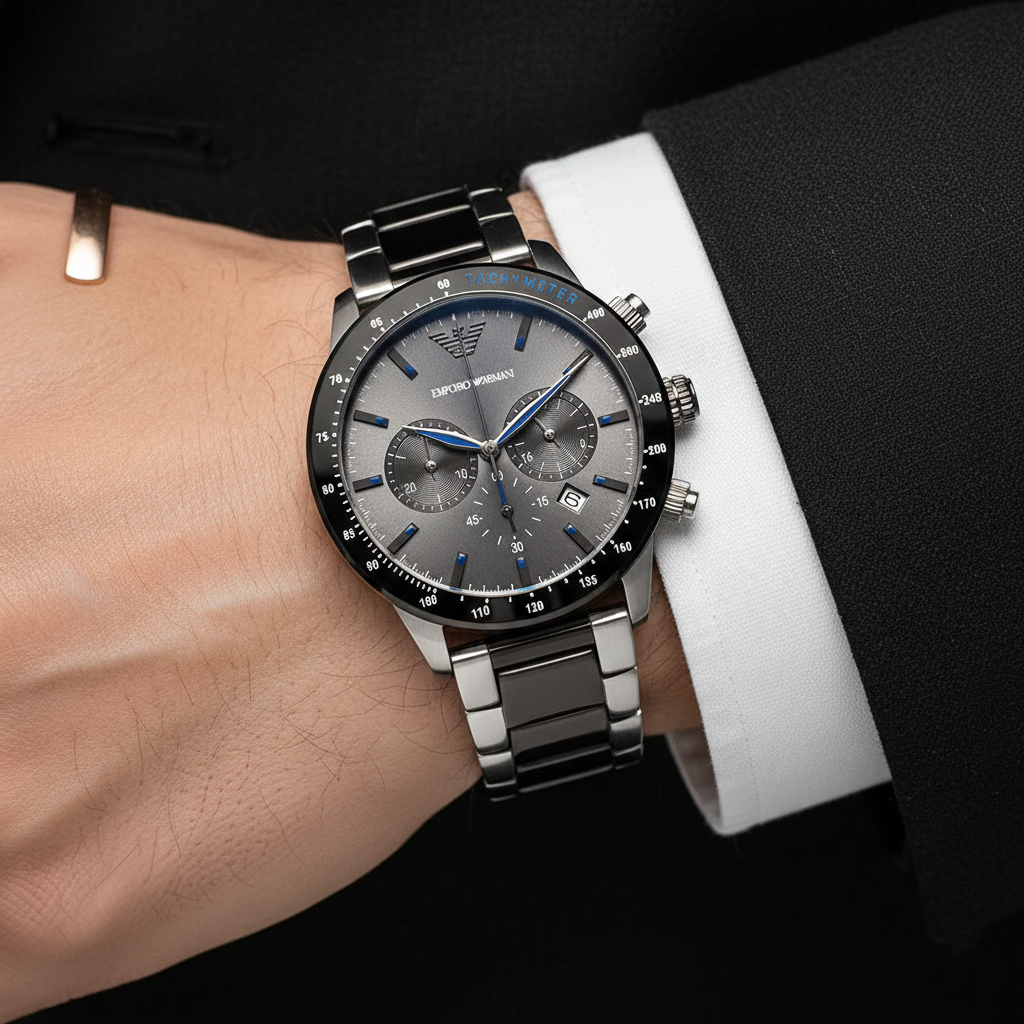 Emporio Armani Mario AR11391 Grey Dial Blue Accents Watch