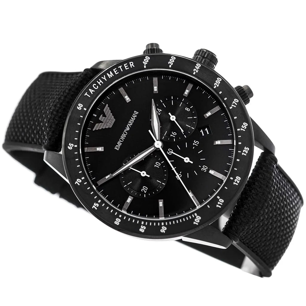 Emporio Armani Mario AR11453 All-Black Chronograph Fabric Watch