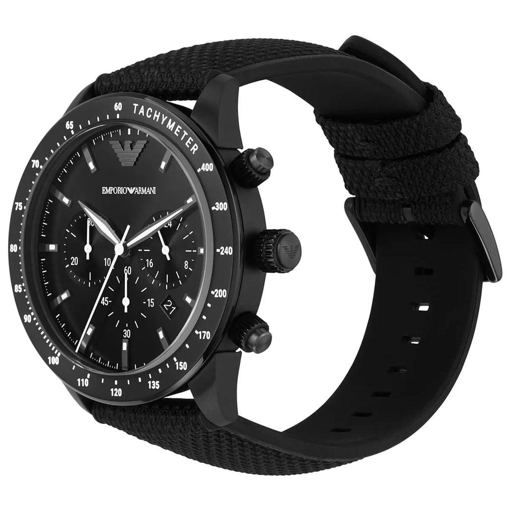 Emporio Armani Mario AR11453 All-Black Chronograph Fabric Watch