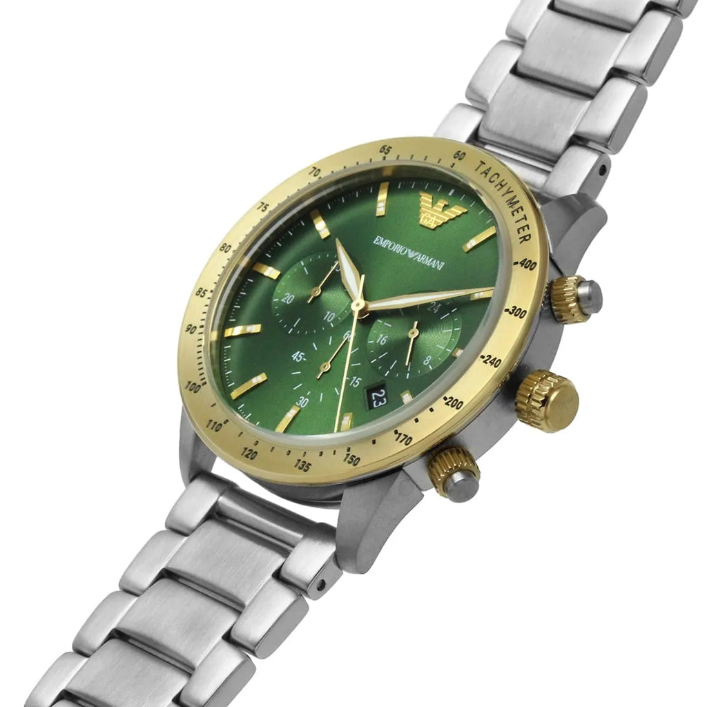Emporio Armani Mario AR11454 Green Dial Gold Bezel Watch