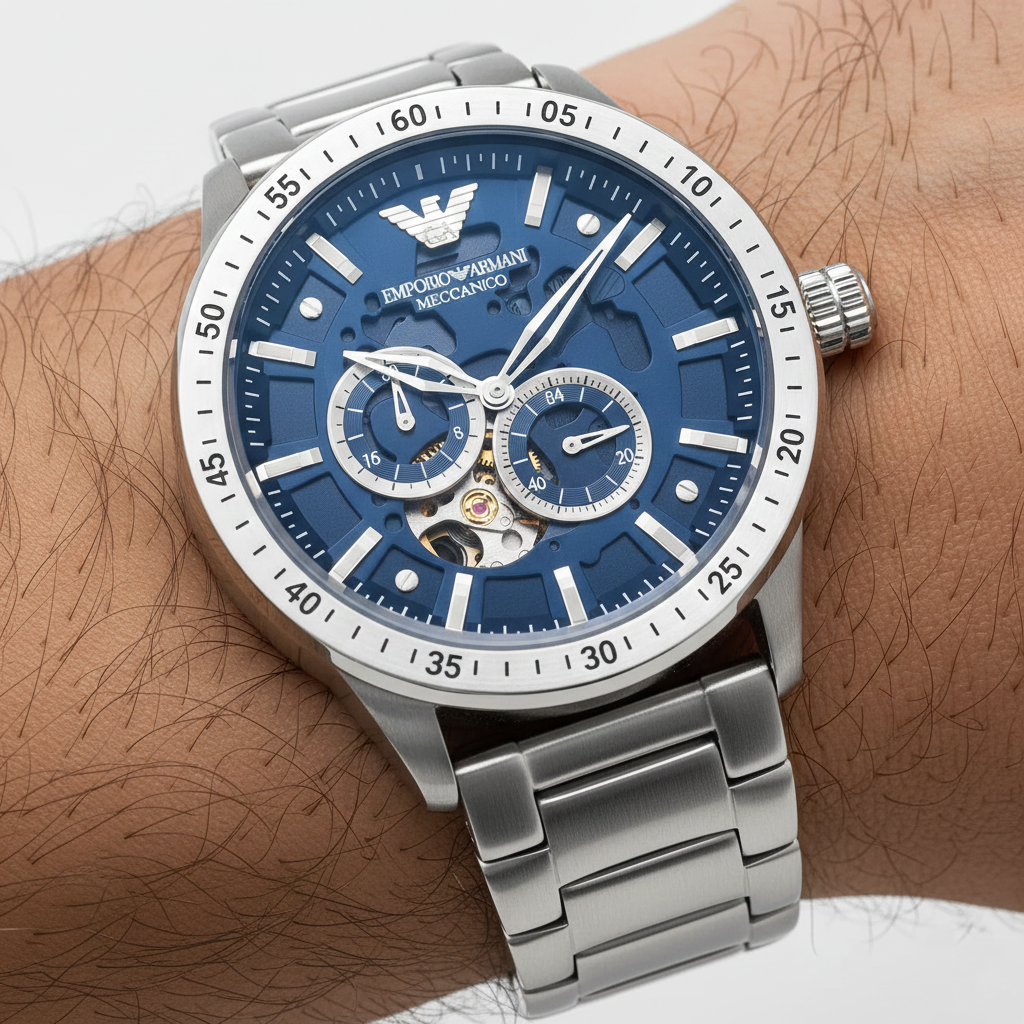 Emporio Armani Mario AR60052 Meccanico Automatic Skeleton Blue Dial Watch