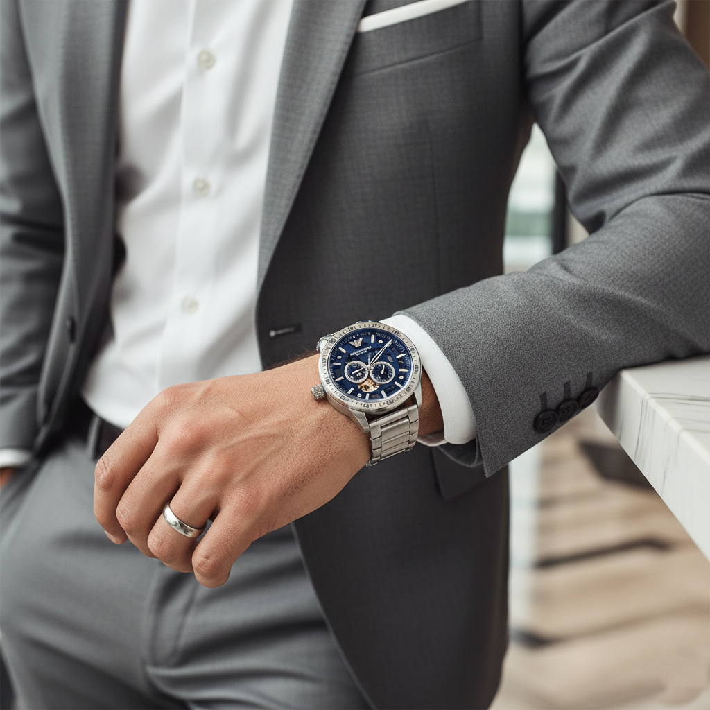 Emporio Armani Mario AR60052 Meccanico Automatic Skeleton Blue Dial Watch