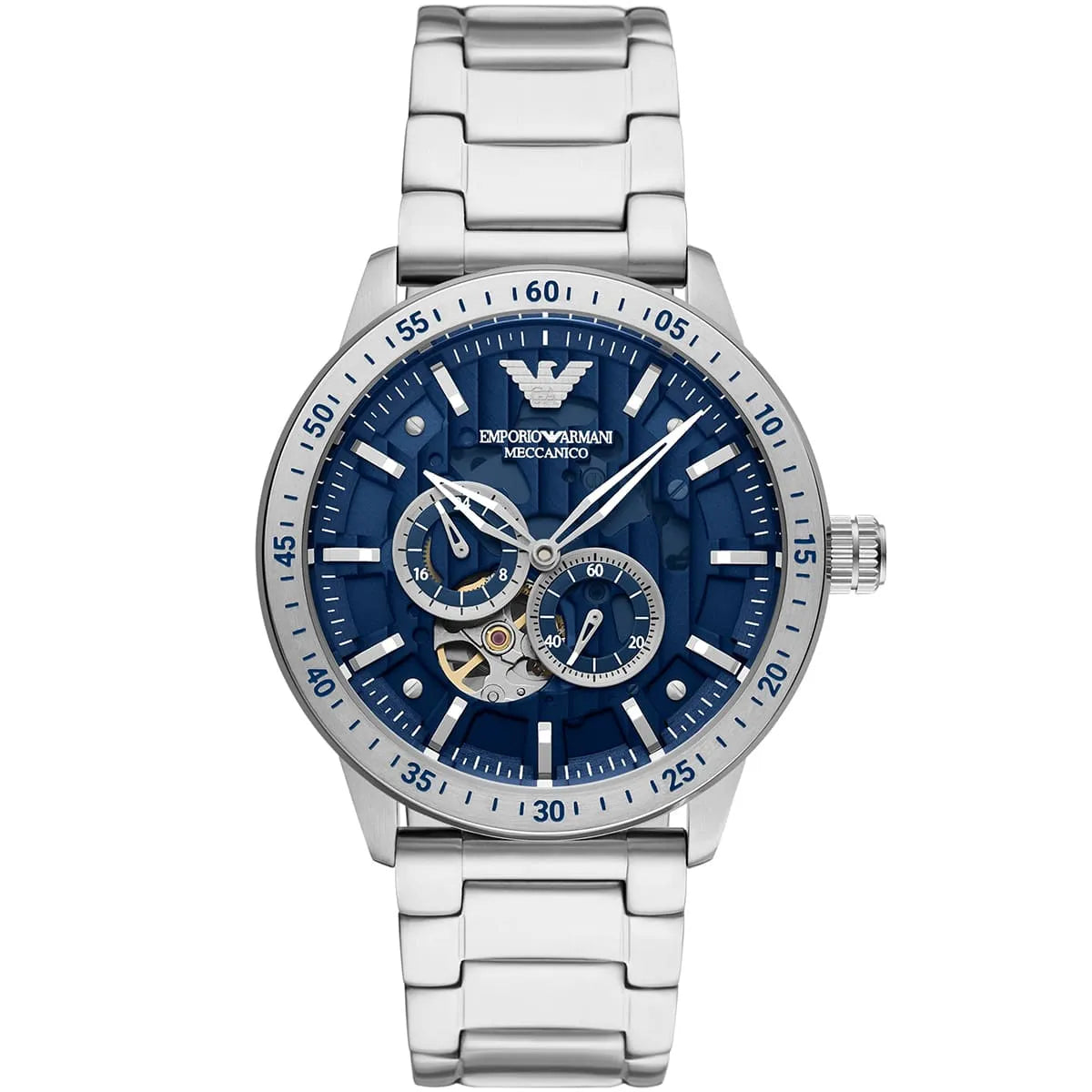 Emporio Armani Mario AR60052 Meccanico Automatic Skeleton Blue Dial Watch