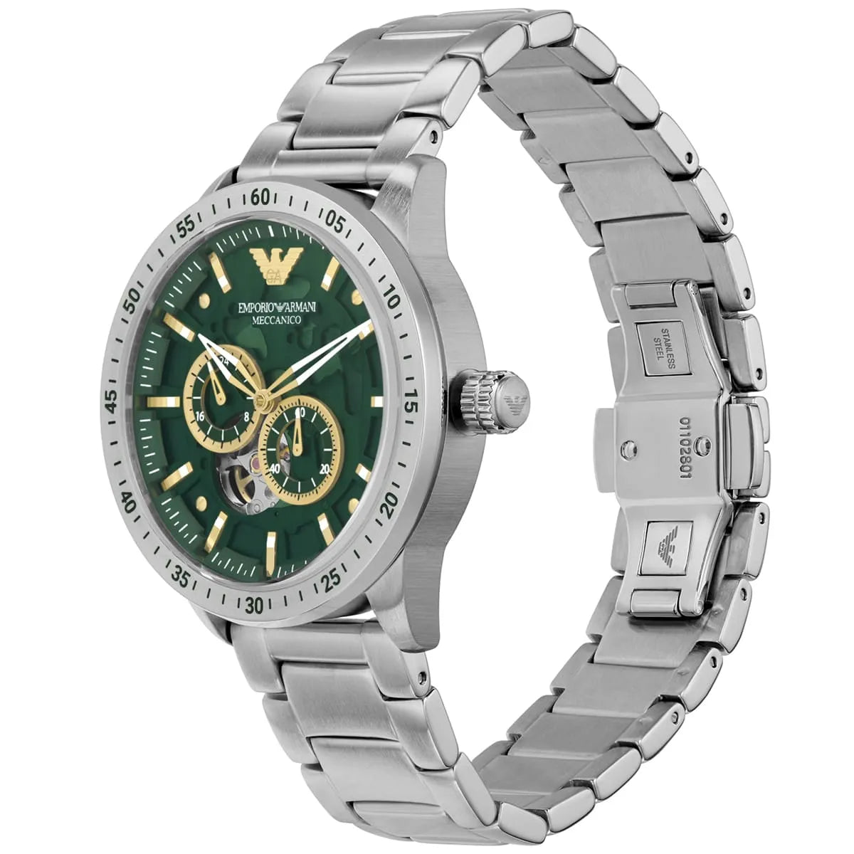 Emporio Armani Mario AR60053 Meccanico Automatic Skeleton Green & Gold Watch
