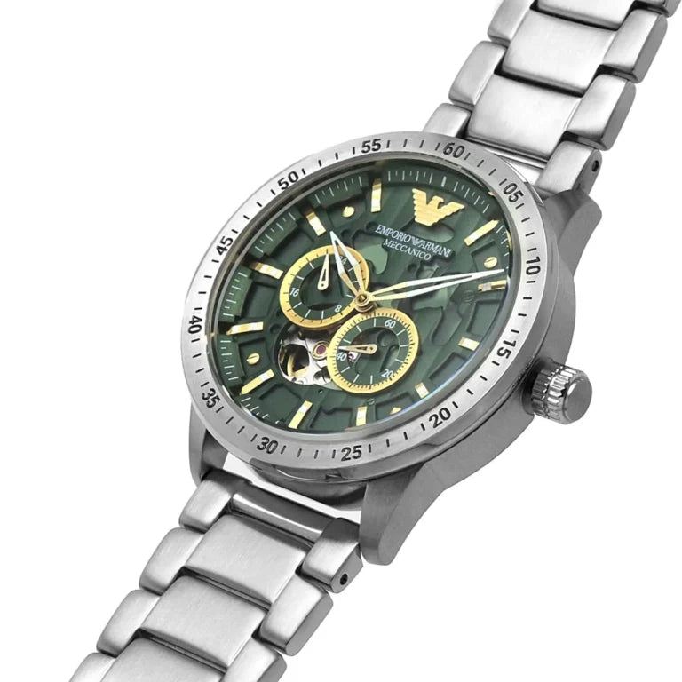 Emporio Armani Mario AR60053 Meccanico Automatic Skeleton Green & Gold Watch