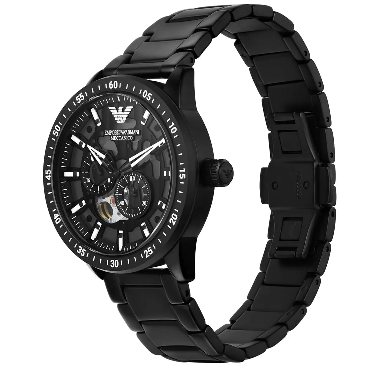 Emporio Armani Mario AR60054 Meccanico Automatic Skeleton All-Black Watch