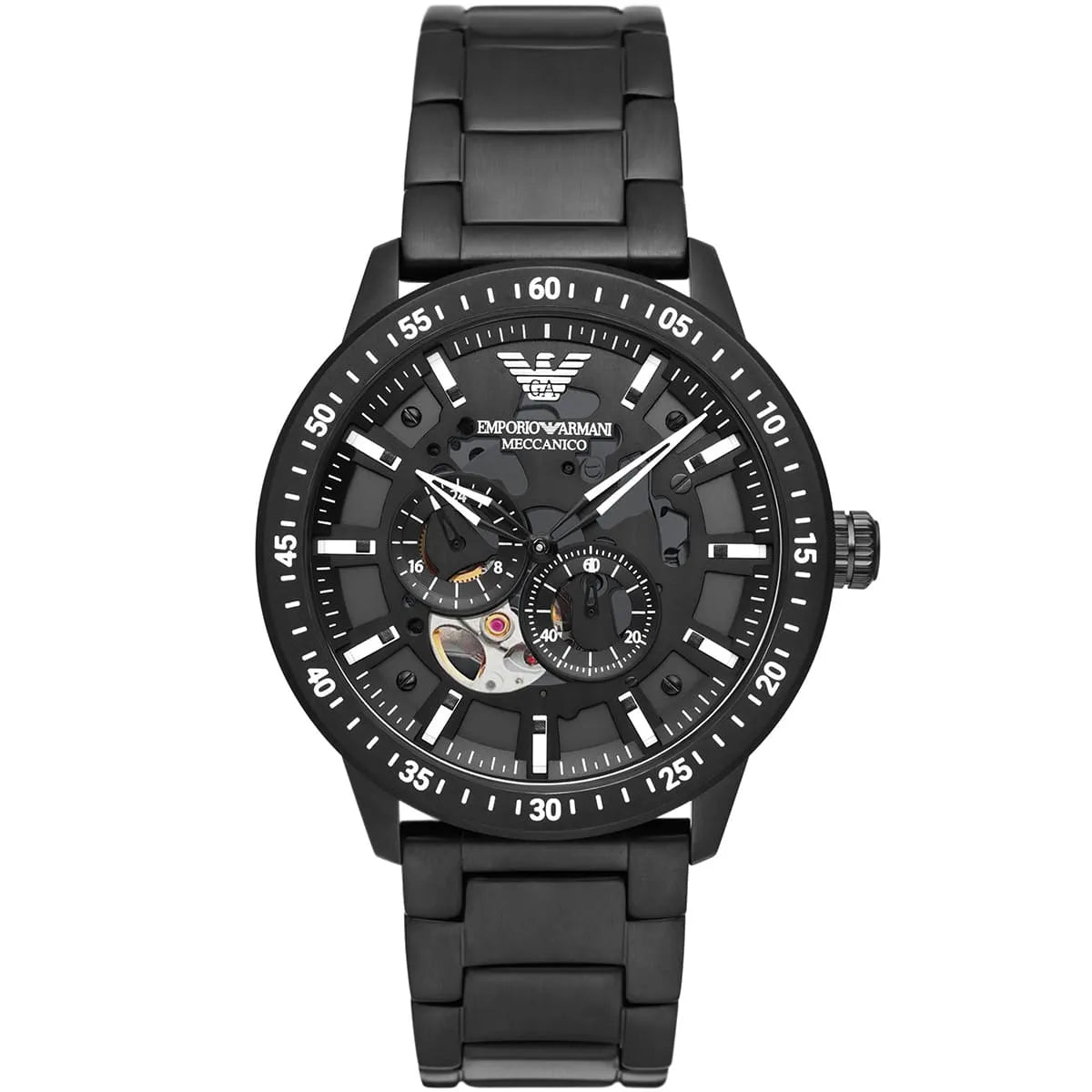 Emporio Armani Mario AR60054 Meccanico Automatic Skeleton All-Black Watch