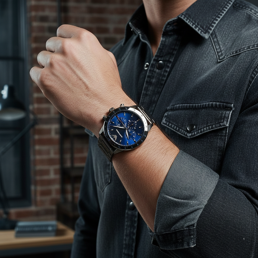 Emporio Armani Mario AR80045 Gunmetal Blue Chronograph Watch