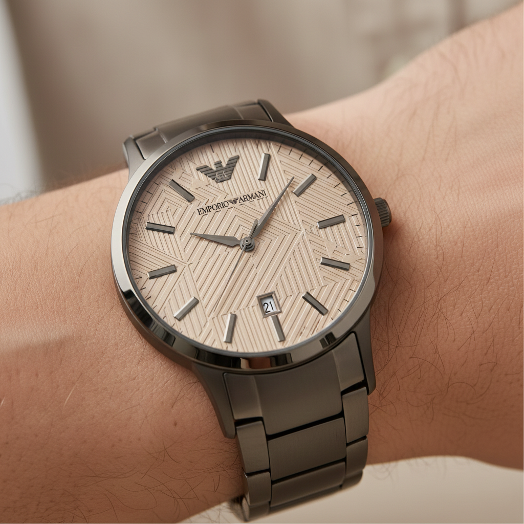 Emporio Armani Renato AR11183 Gunmetal Watch with Beige Geometric Dial