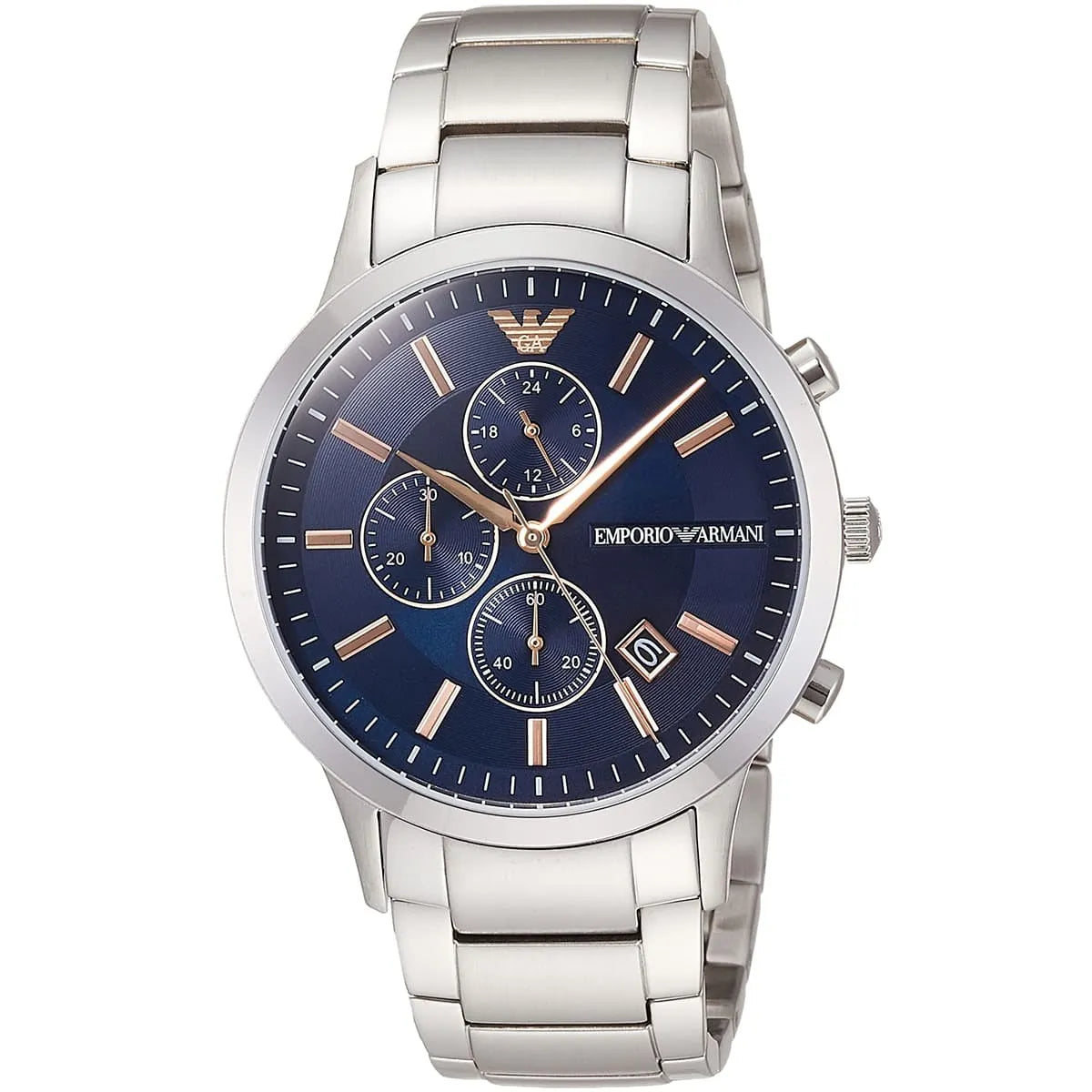 Emporio Armani Renato AR11458 Blue Dial Rose Gold Accents Watch