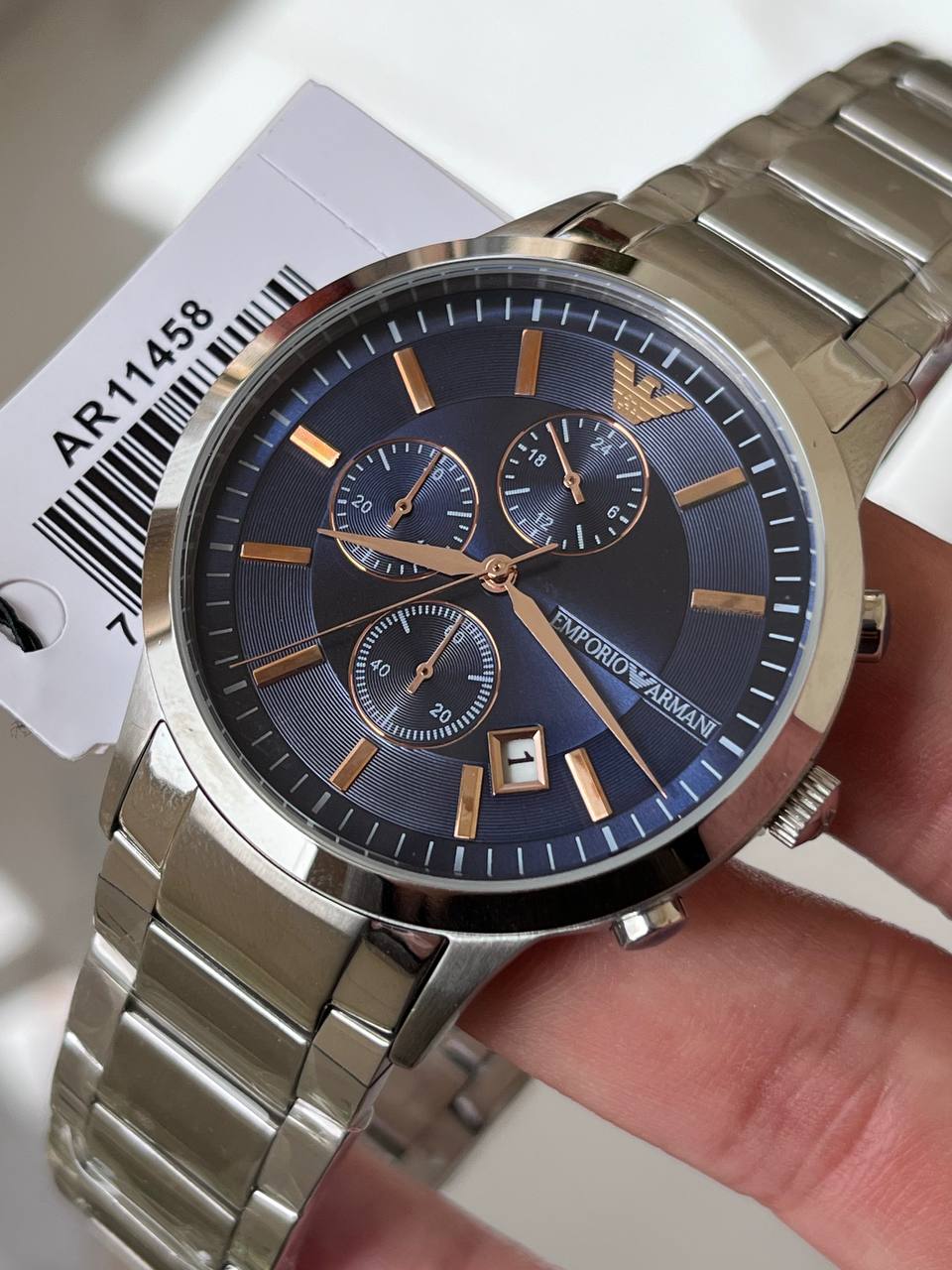 Emporio Armani Renato AR11458 Blue Dial Rose Gold Accents Watch
