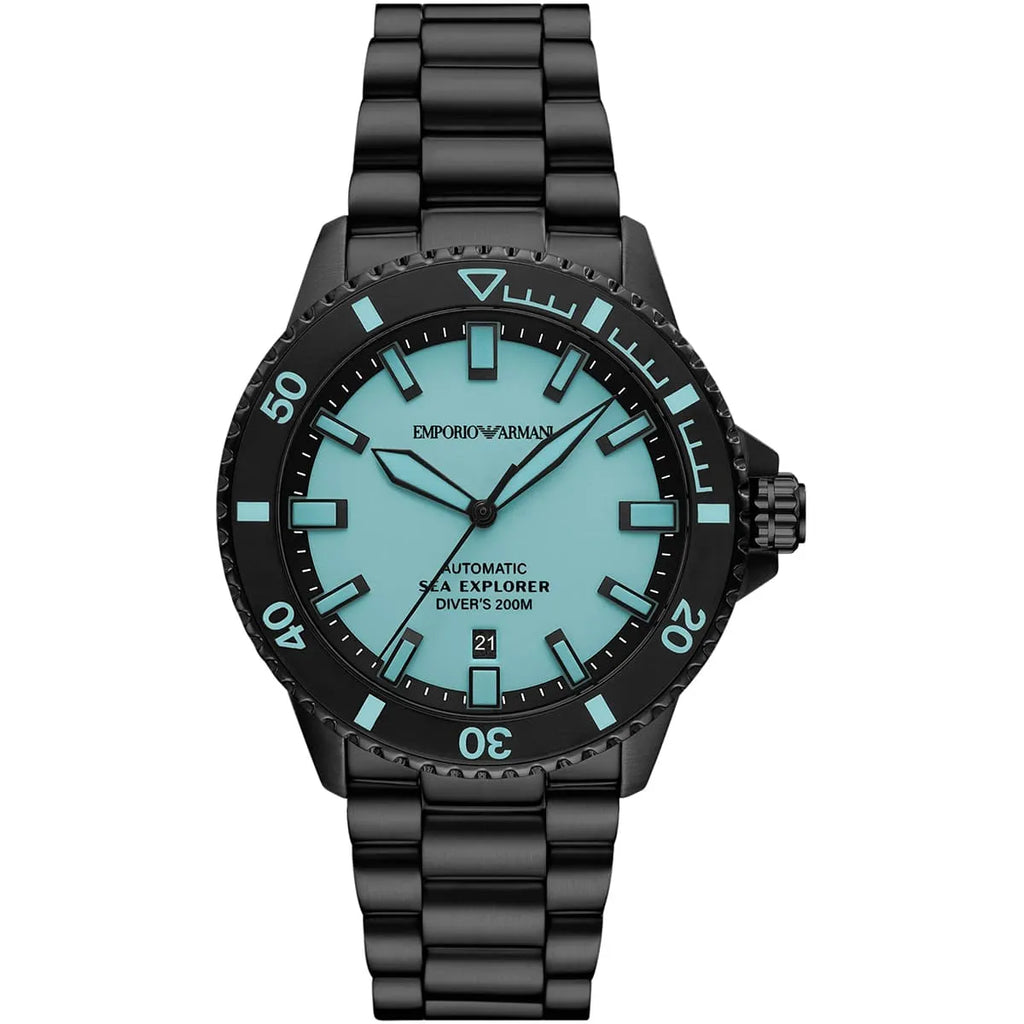Emporio Armani Sea Explorer AR60084 Automatic Tiffany Blue Dial Black Watch