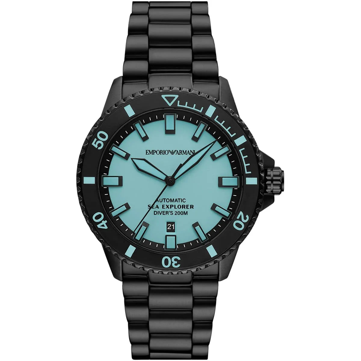Emporio Armani Sea Explorer AR60084 Automatic Tiffany Blue Dial Black Watch