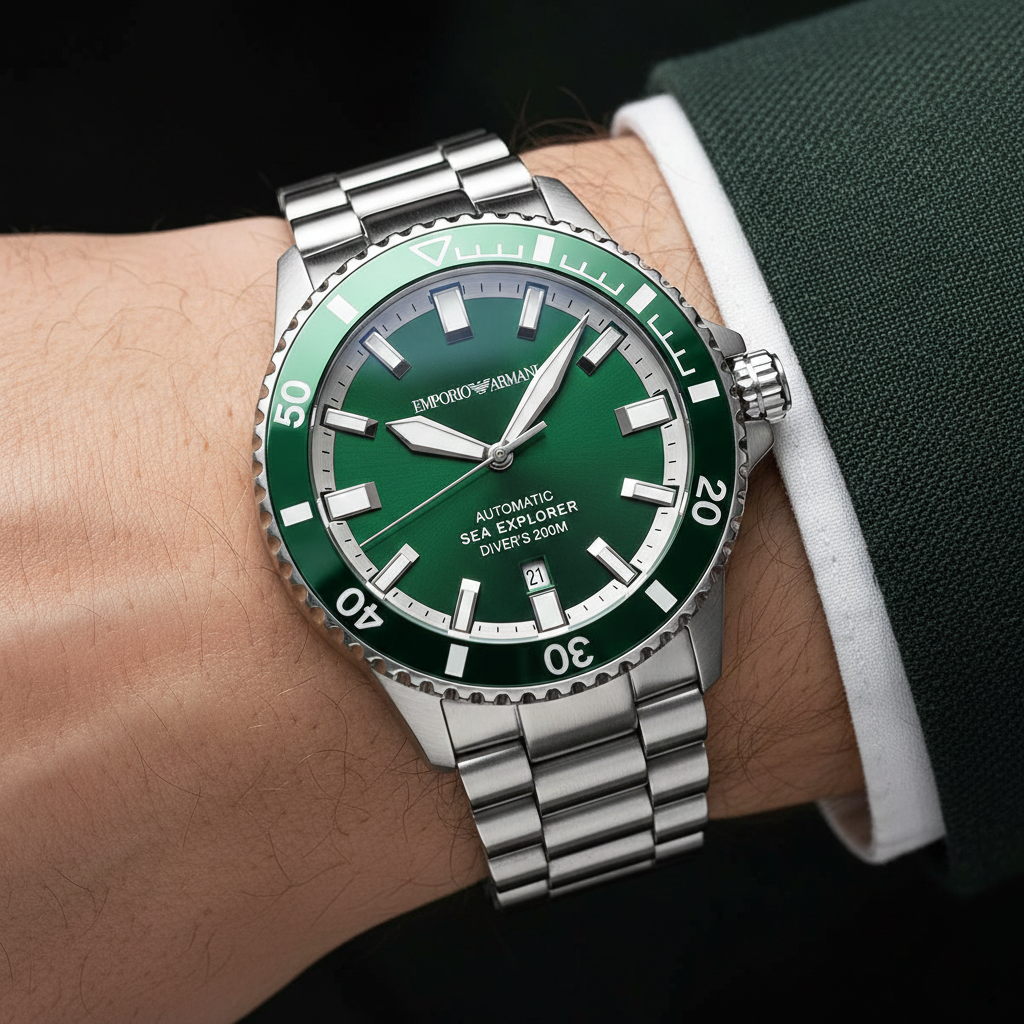 Emporio Armani Sea Explorer AR60088 Automatic Green Dial Diver's Watch