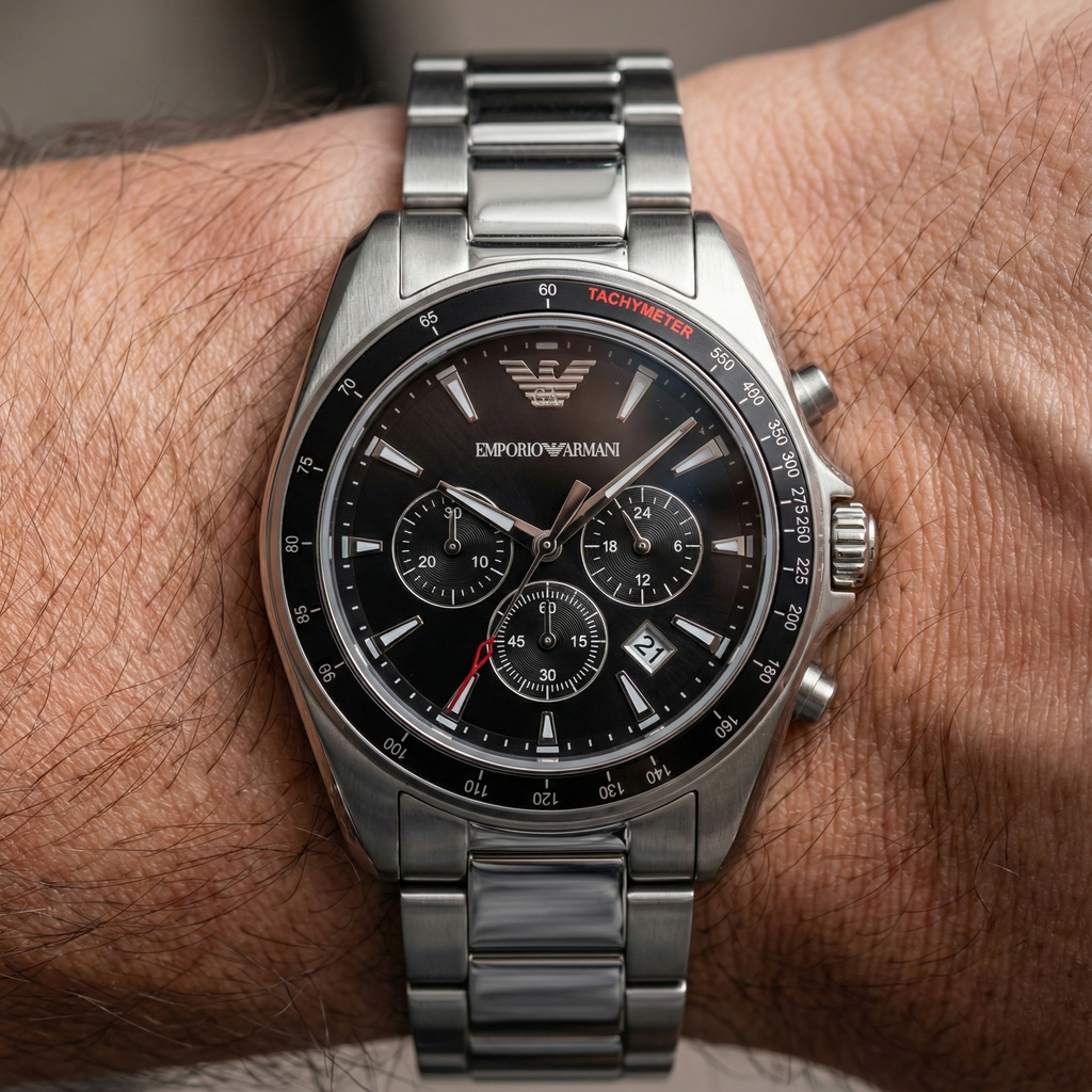 Emporio Armani Sigma AR6098 Silver Steel Black Dial Watch