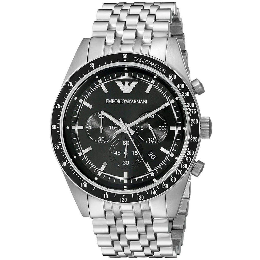 Emporio Armani Sportivo AR5988 Black Dial Silver Chronograph Watch