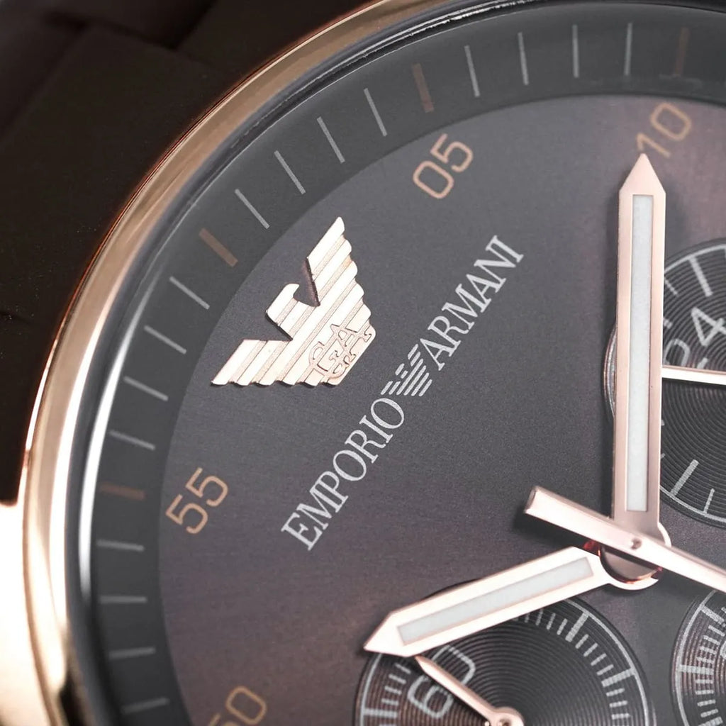 Emporio Armani Tazio AR5890 Brown Silicone & Rose Gold Watch
