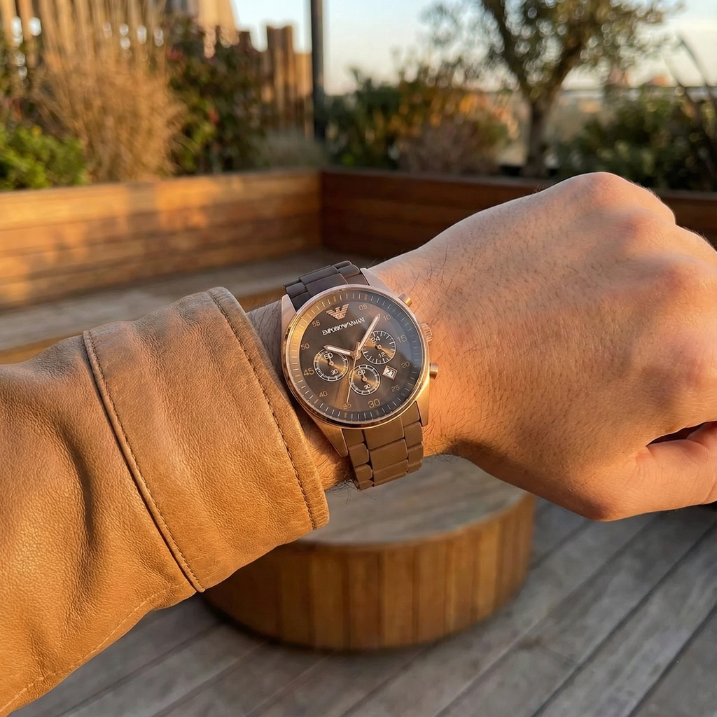 Emporio Armani Tazio AR5890 Brown Silicone & Rose Gold Watch