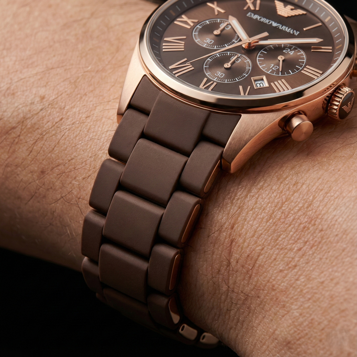 Emporio Armani Tazio AR5890 Brown Silicone & Rose Gold Watch