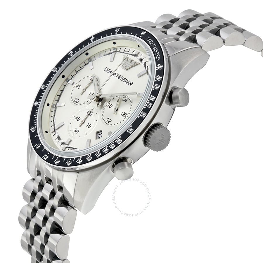 Emporio Armani Tazio AR6073 Silver Dial Black Bezel Watch