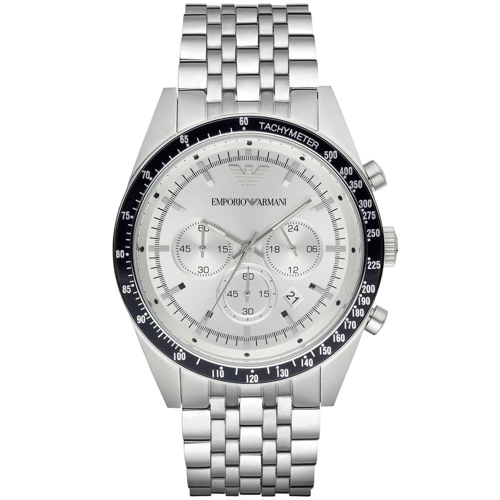 Emporio Armani Tazio AR6073 Silver Dial Black Bezel Watch