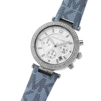 Michael Kors Parker MK6936 Silver Watch with Light Blue Genuine Leather Strap