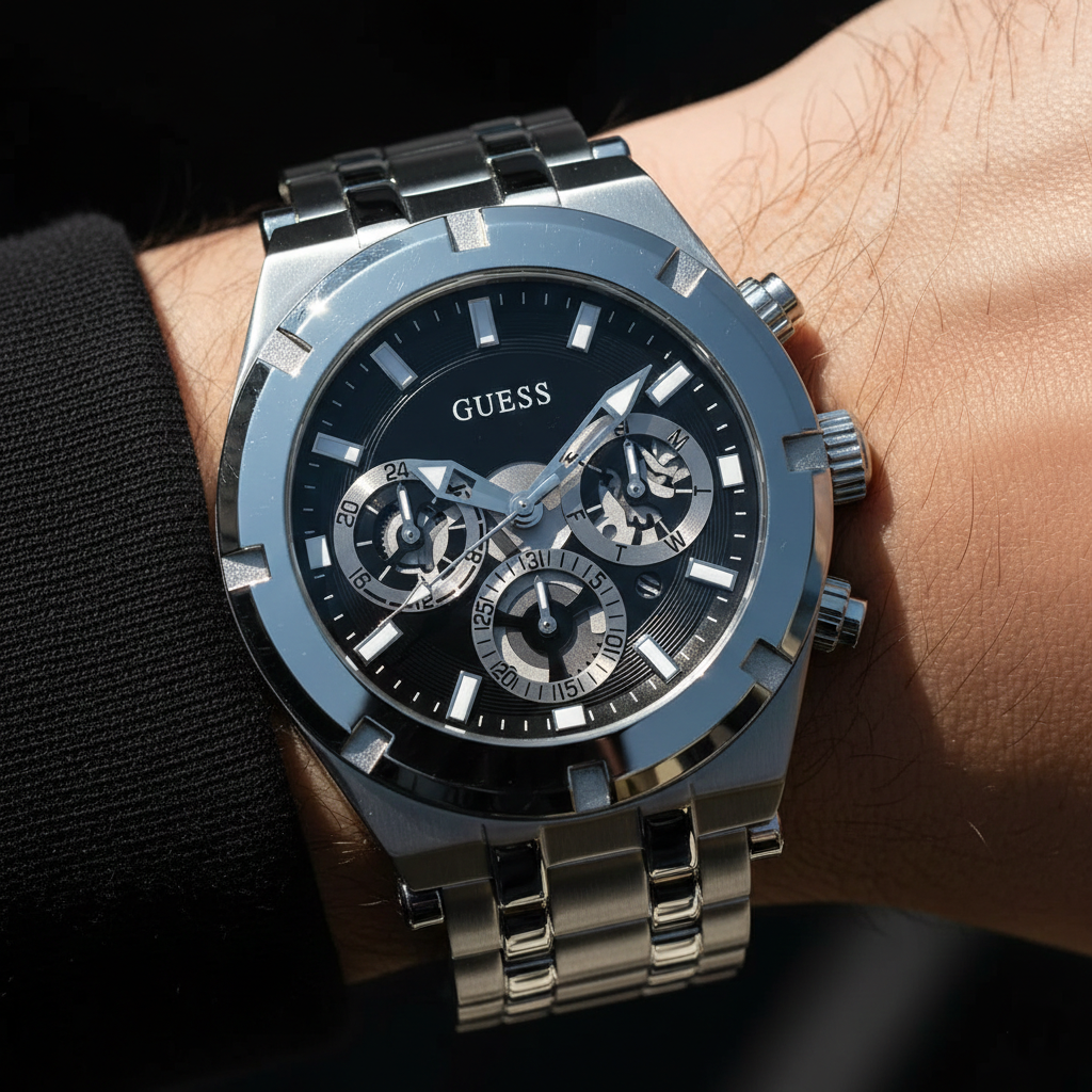 Guess Continental GW0260G1 Silver Tone Black Dial Watch