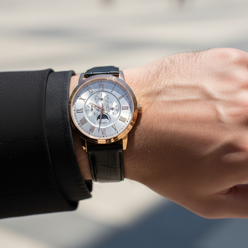 Guess Delancy W0870G2 Rose Gold Case Silver Dial Black Leather Watch