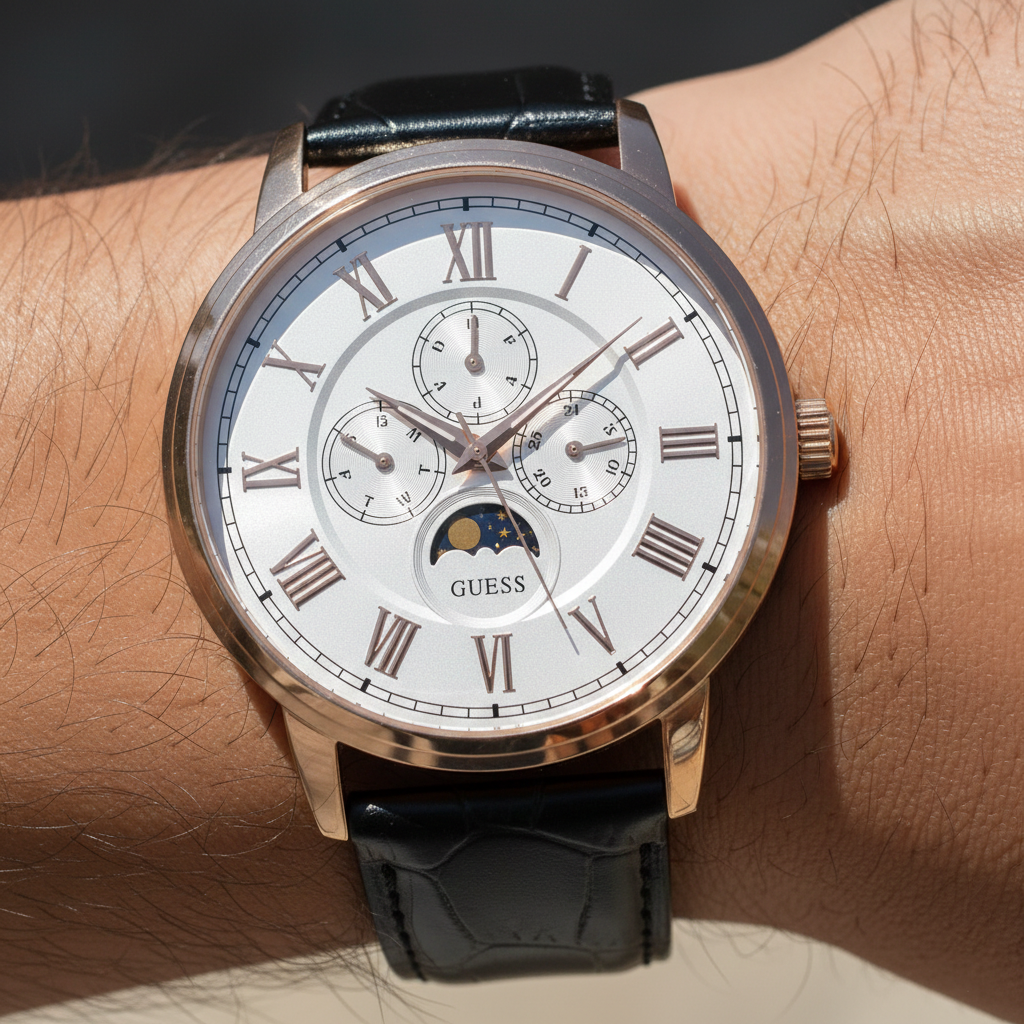 Guess Delancy W0870G2 Rose Gold Case Silver Dial Black Leather Watch
