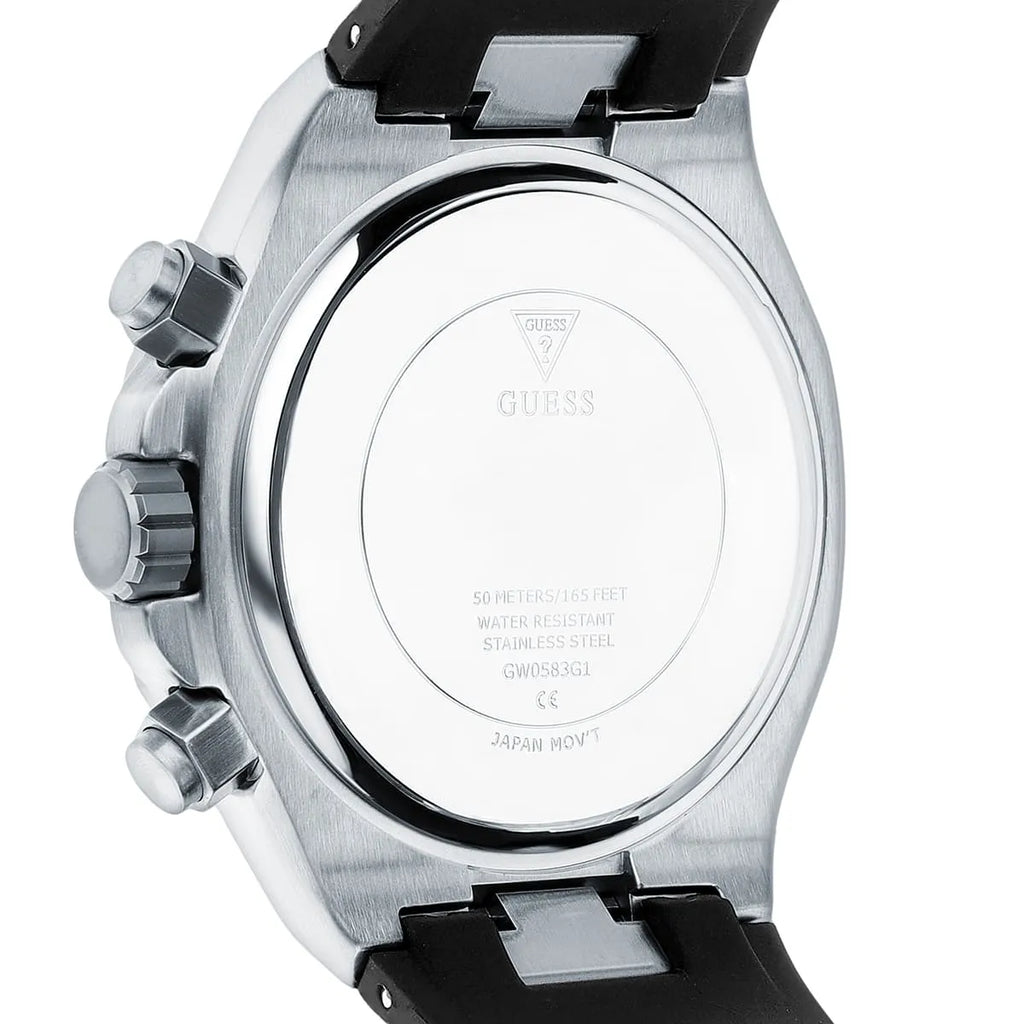 Guess Empire GW0583G1 Silver Tone Case Black Dial Rubber Watch