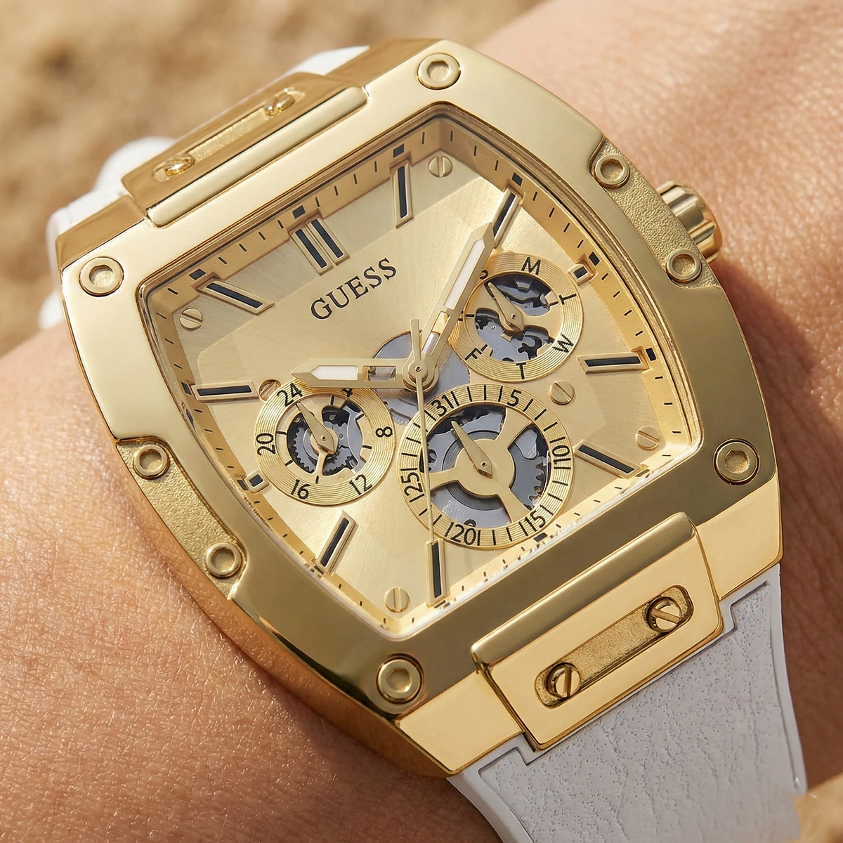 Guess Phoenix GW0202G6 Gold-Tone & White Rubber Men's Watch