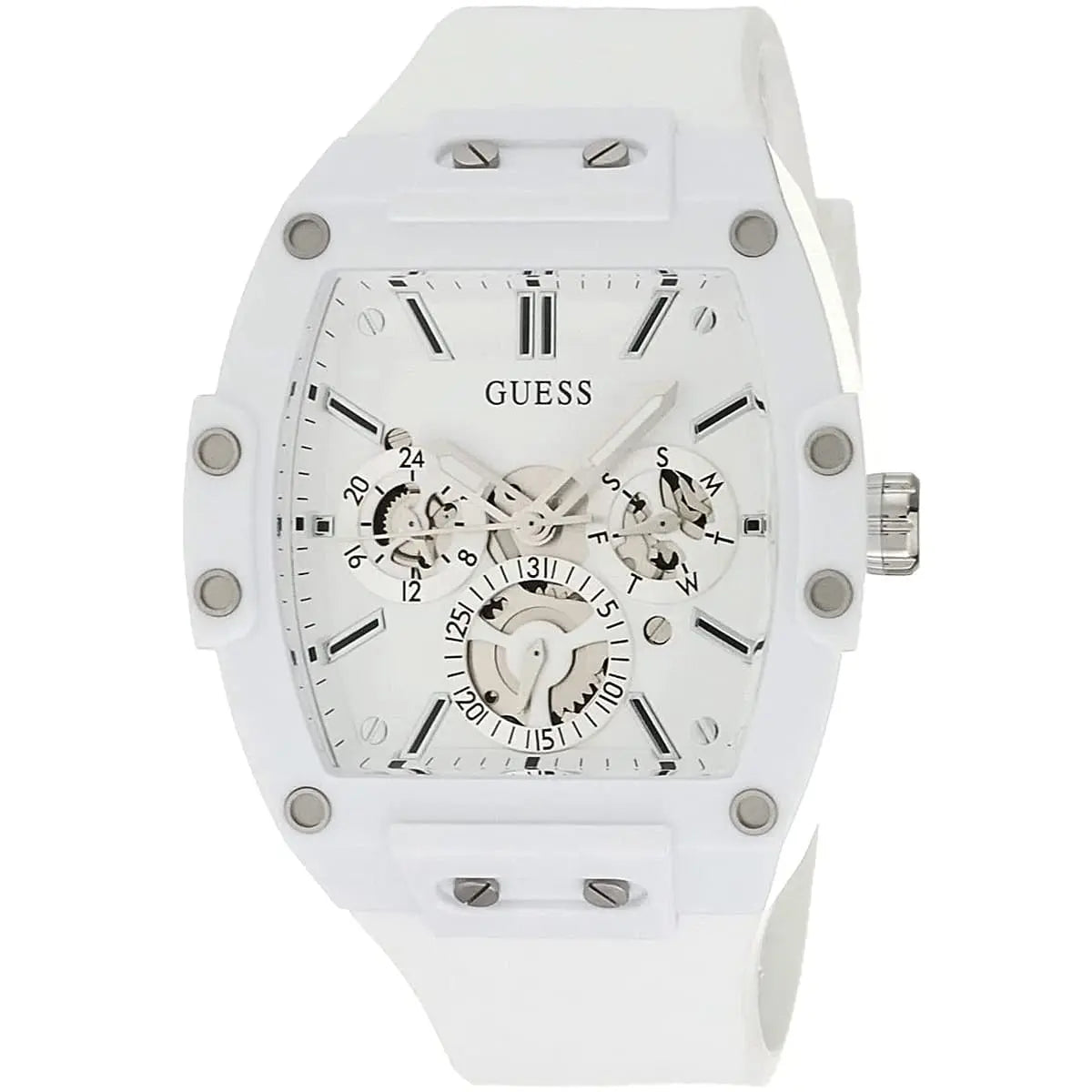 Guess Phoenix GW0203G2 White Rubber Case Skeleton Dial Rubber Strap Men's Watch